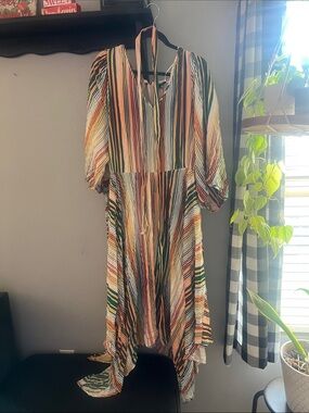 Eloquii Multicolor Striped High-Low V-Neck Dress